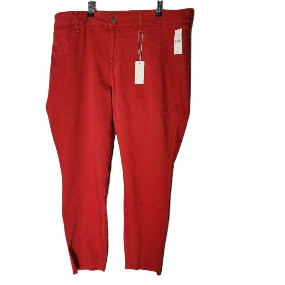 Warp + Weft Plus Size 24W JFK NYC Skinny Jeans Gloss Red Raw Hem High Rise NWT